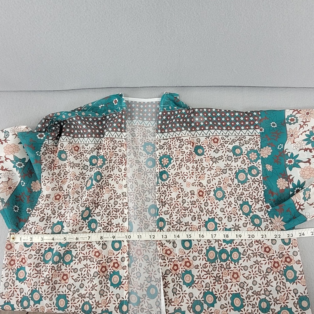 Kimono Cardigan Women One Size Teal Floral Paisley Longline Excellent - Picture 6 of 9